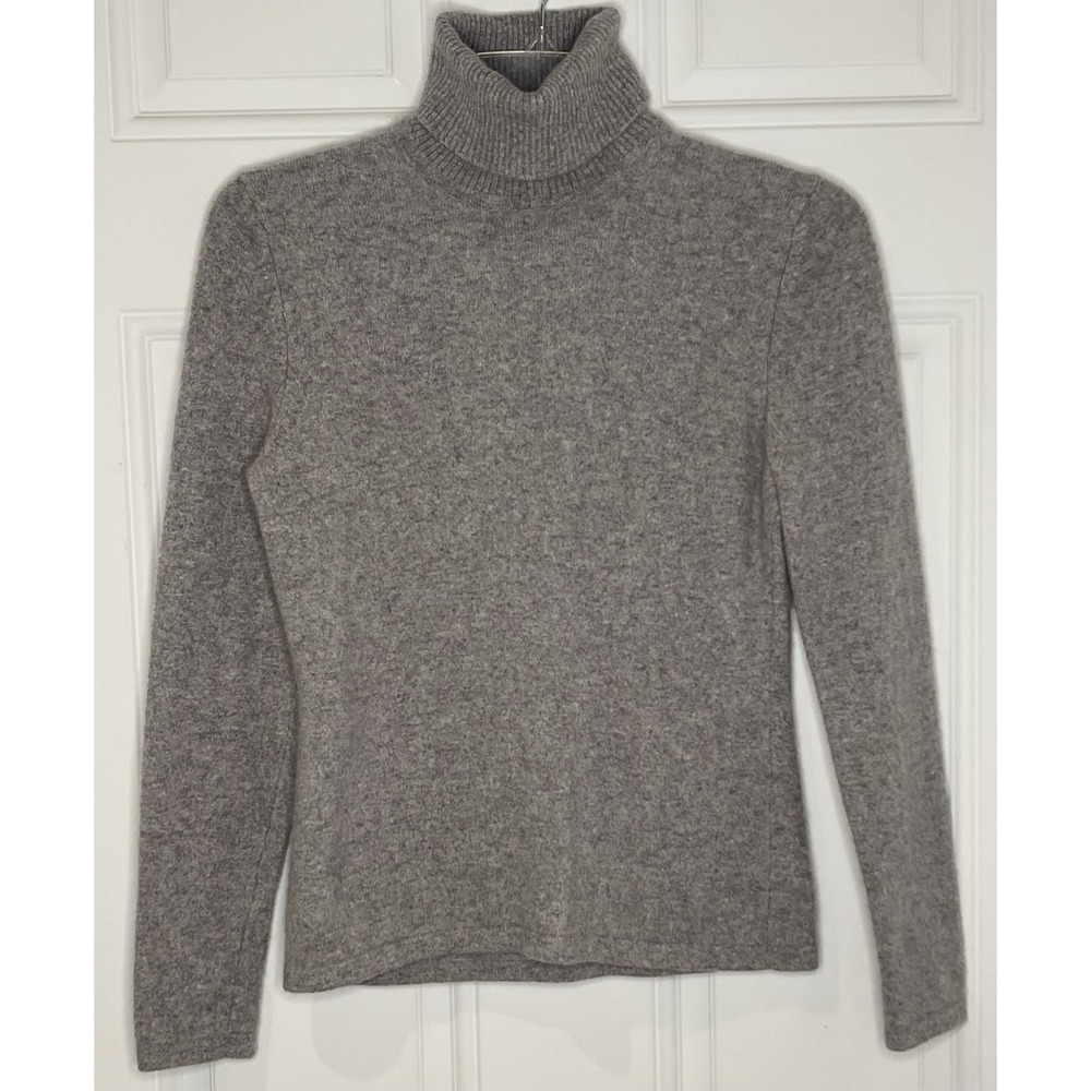 Lord & Taylor Womens Small 100% Cashmere Turtleneck Sweater Heather Gray Luxury